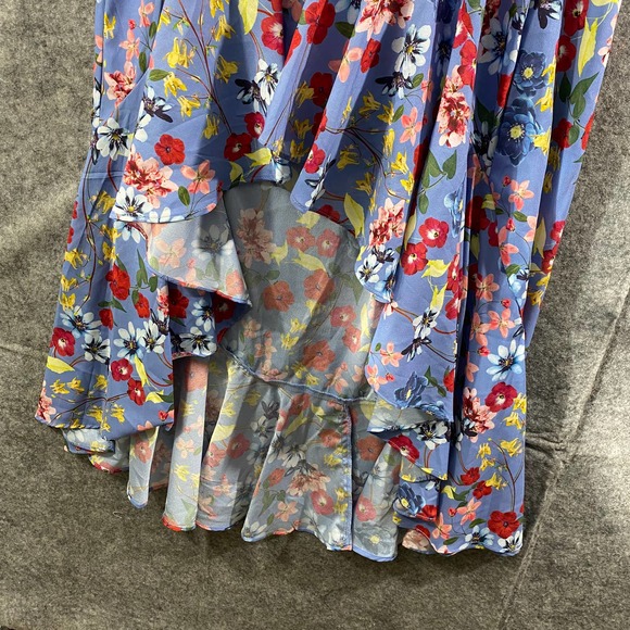 Parker Midi Wrap Dress Small Blue Floral Print Short Sleeve A-Line High-Low - Picture 6 of 11